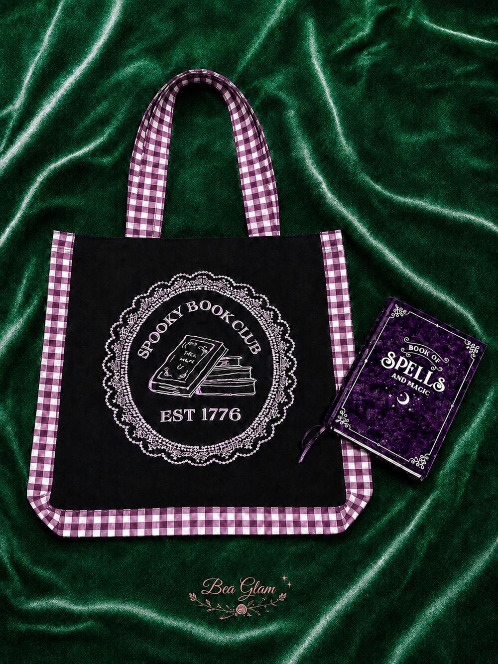 Spooky Book Club Tote & Velvet Spell Journal Set, Cottage-Goth Halloween Gift